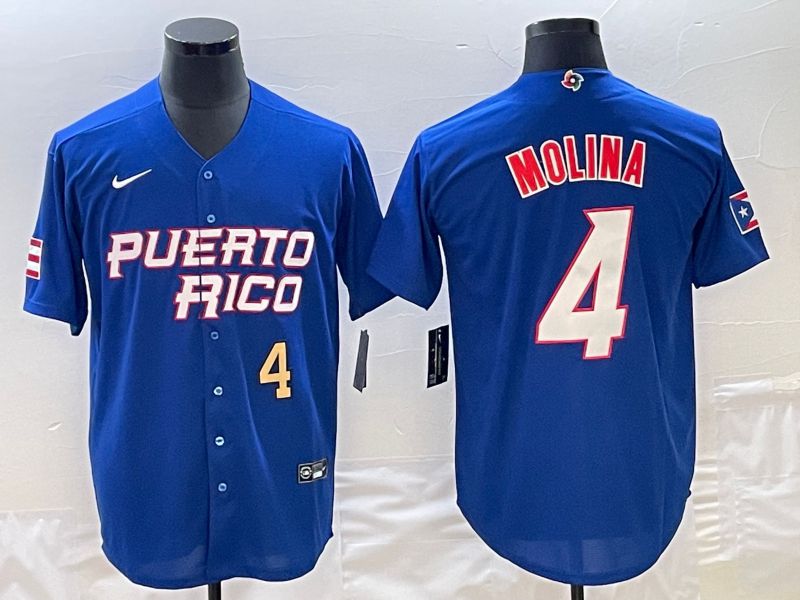 Men 2023 World Cub Puerto Rico #4 Molina Blue Nike MLB Jersey6
